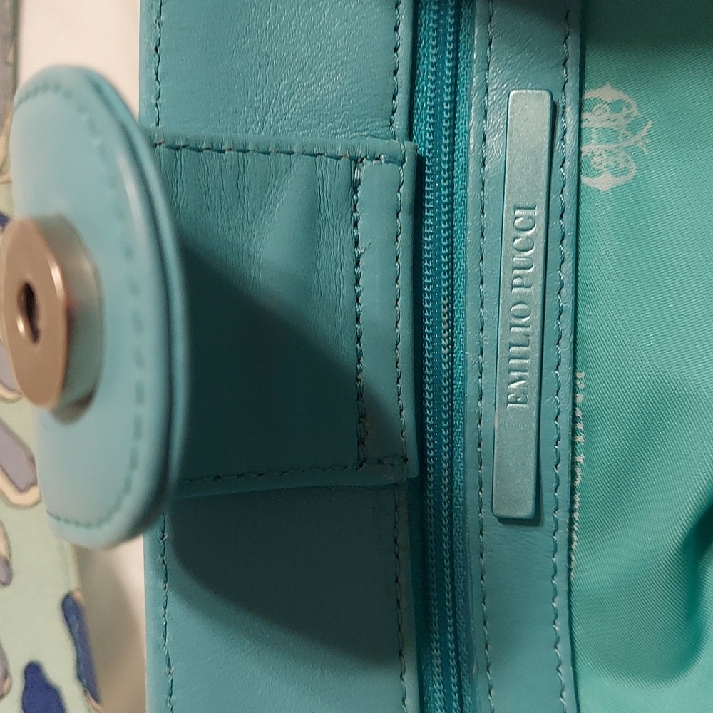 EMILIO PUCCI-Vintage authentic Pucci print Blue,Turquoise Canvas & Leather bag - Picture 11 of 15